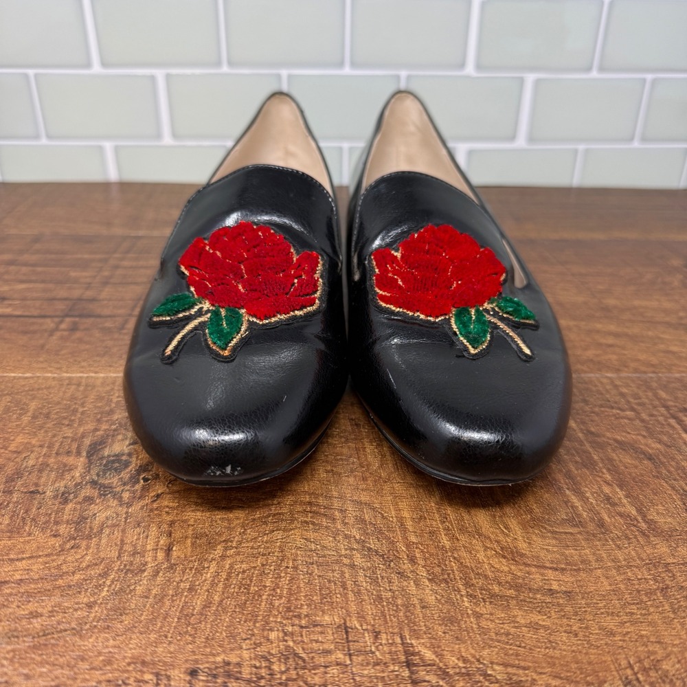 Zara Black Rose Embroidered Loafers EU 40 US 9.5/9 Dark Academia Goth